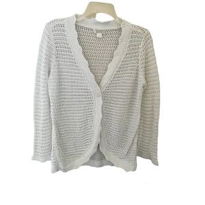 Christopher & Banks White Ramie/Cotton One Button Cardigan - L